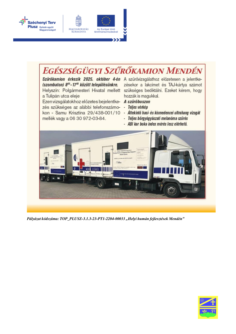 Egészségügyi szűrőkamion Mendén
